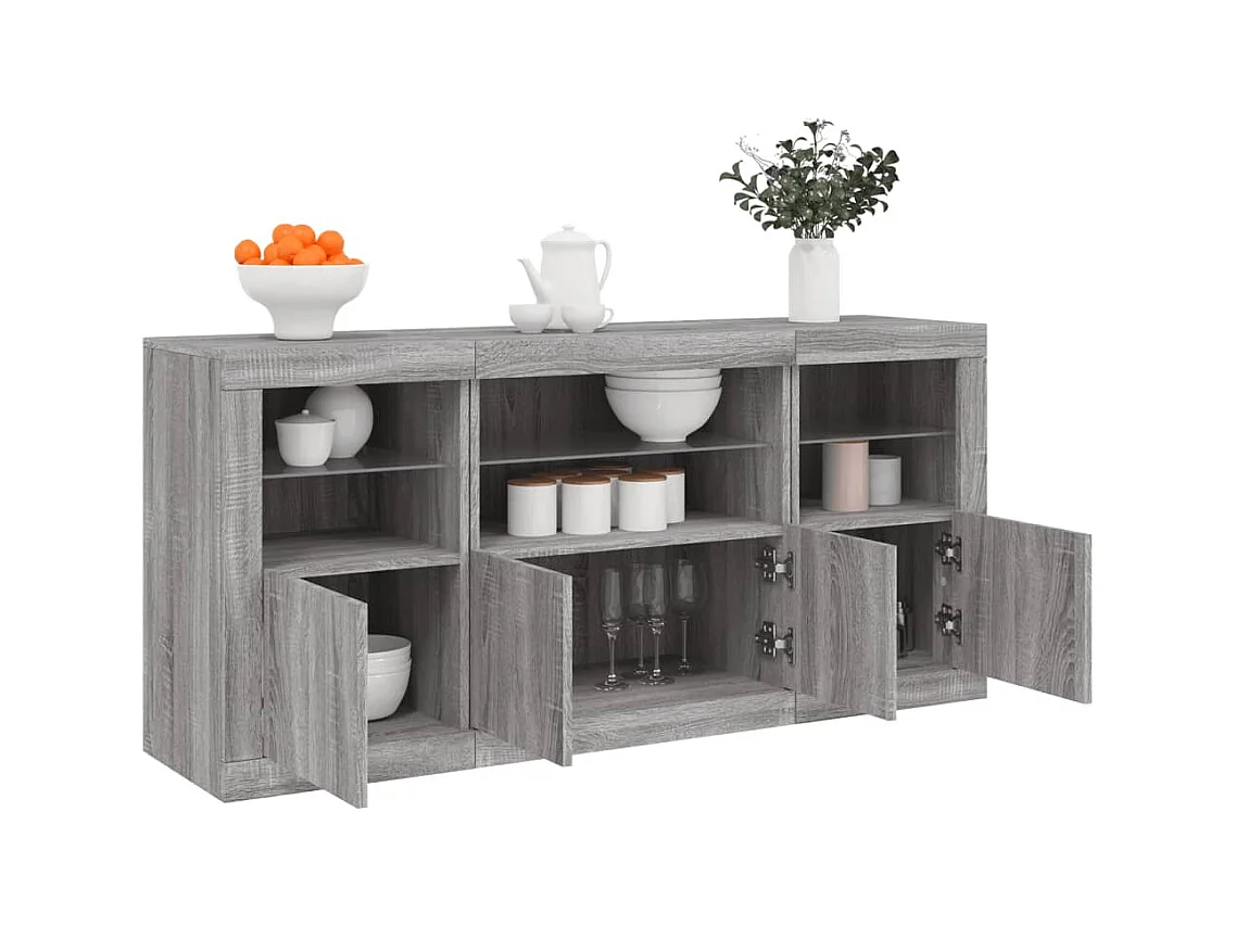 Credenza | Buffet | Armadio con Luci LED Grigio Sonoma 142,5x37x67 cm