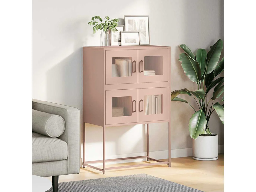 Buffet | Bahut | Meuble de rangement haut rose 68x39x107 cm acier