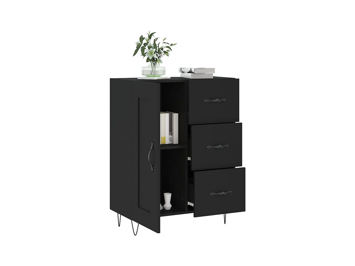 Buffet | Bahut | Meuble de rangement noir 69,5x34x90 cm bois d'ingénierie