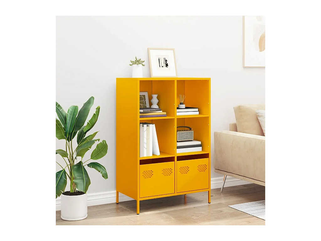 Buffet | Commode à tiroir | Meuble de rangement haut jaune moutarde 68x39x103,5 cm acier