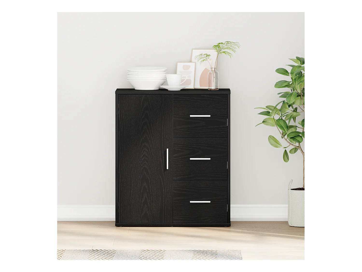 Buffet | Bahut | Meuble de rangement avec tiroir Chêne noir 60 x 31 x 70 cm Bois d'ingénierie