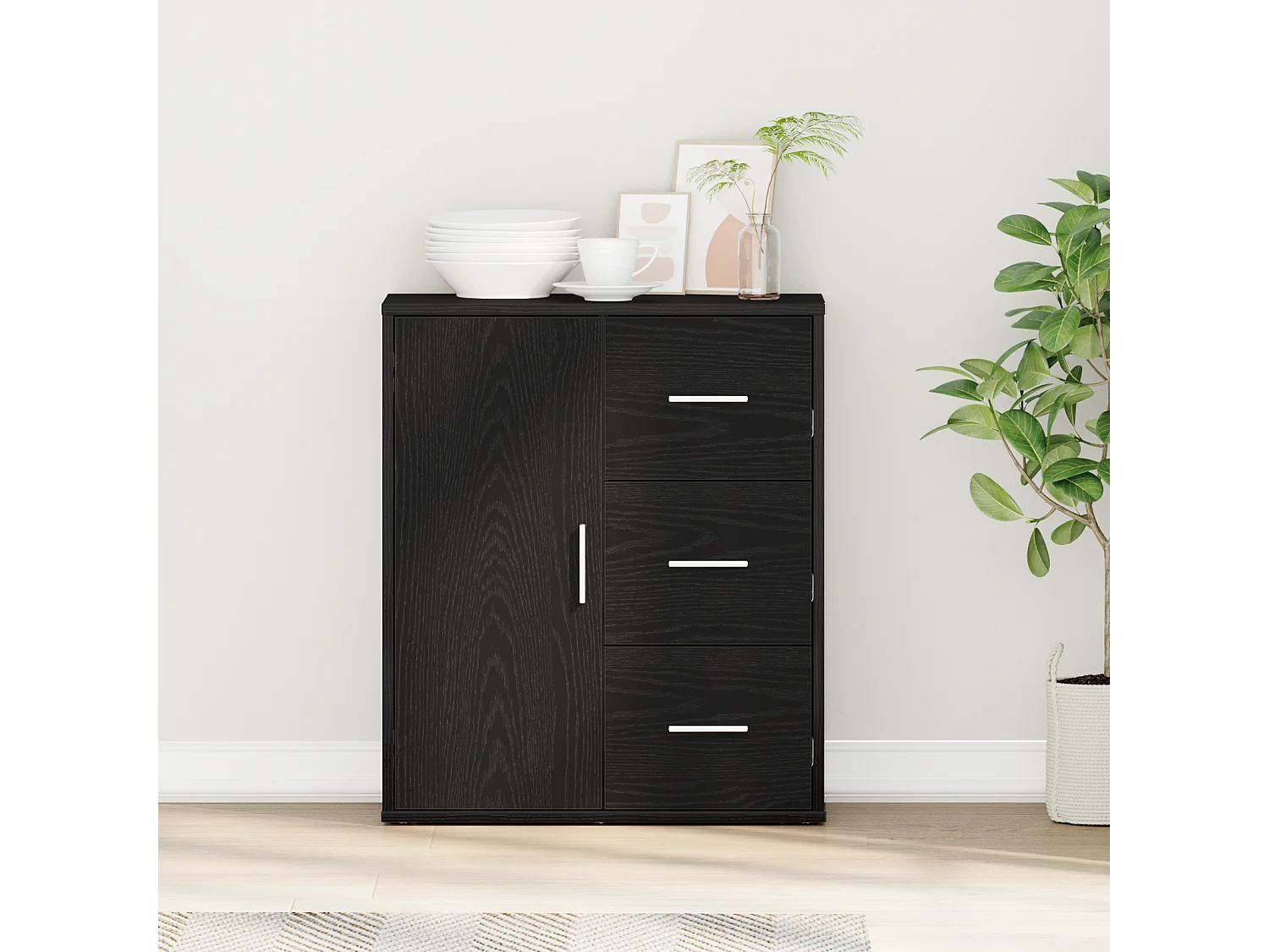 Buffet | Bahut | Meuble de rangement avec tiroir Chêne noir 60 x 31 x 70 cm Bois d'ingénierie