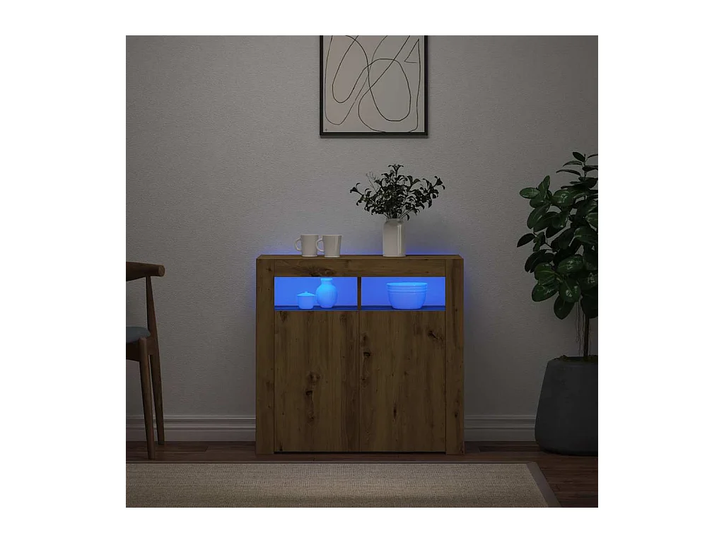 Buffet | Bahut | Meuble de rangement avec lumières LED chêne artisanal bois d'ingénierie