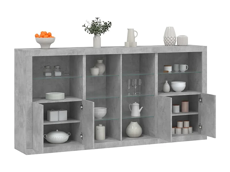 Credenza | Buffet | Armadio con Luci LED Grigio Cemento 202x37x100 cm