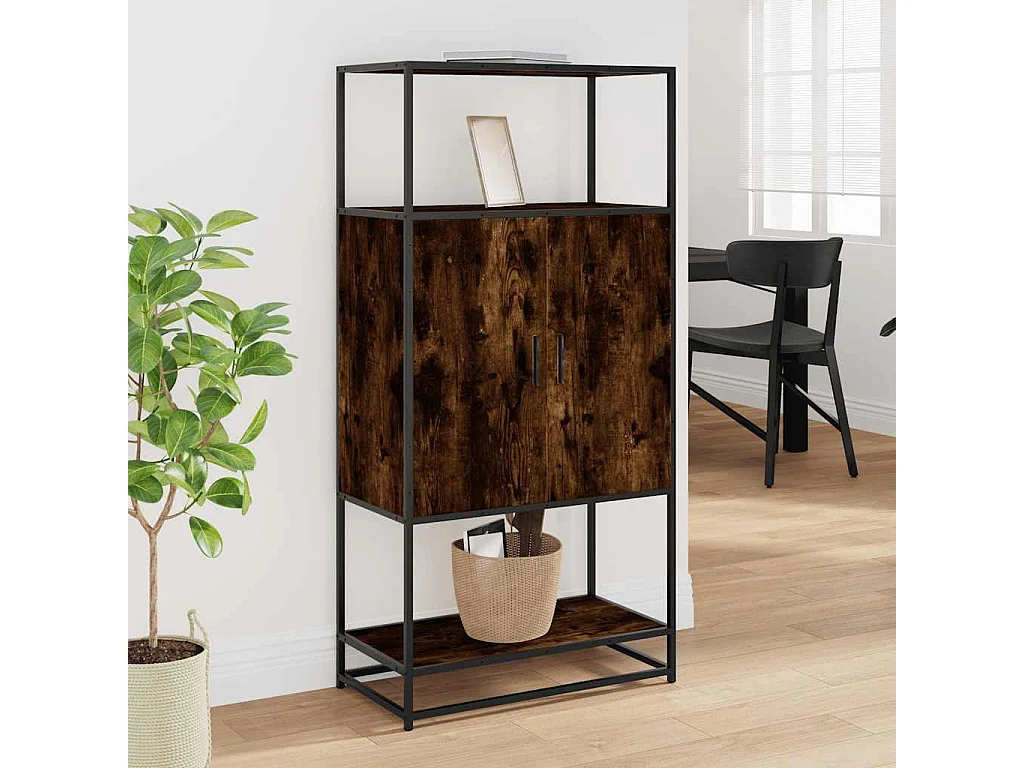 Credenza | Buffet | Armadio Rovere Fumo 68x35x139 cm Legno Multistrato Metallo