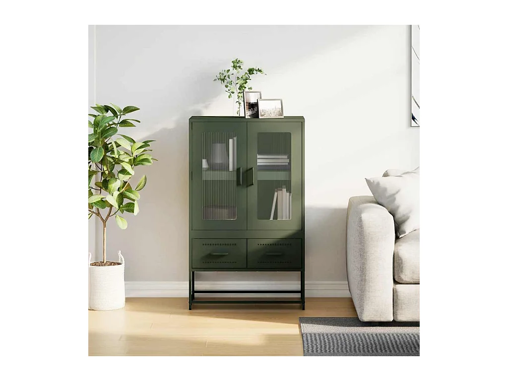 Buffet | Commode à tiroir | Meuble de rangement haut vert olive 68x39 x111,5 cm acier