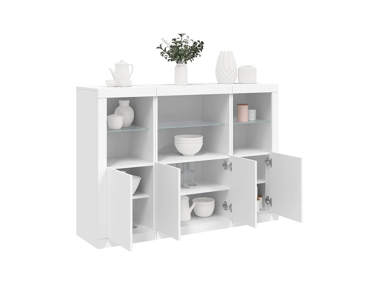 Buffets | Bahuts | Meuble de rangement avec lumières LED 3 pcs blanc bois d'ingénierie