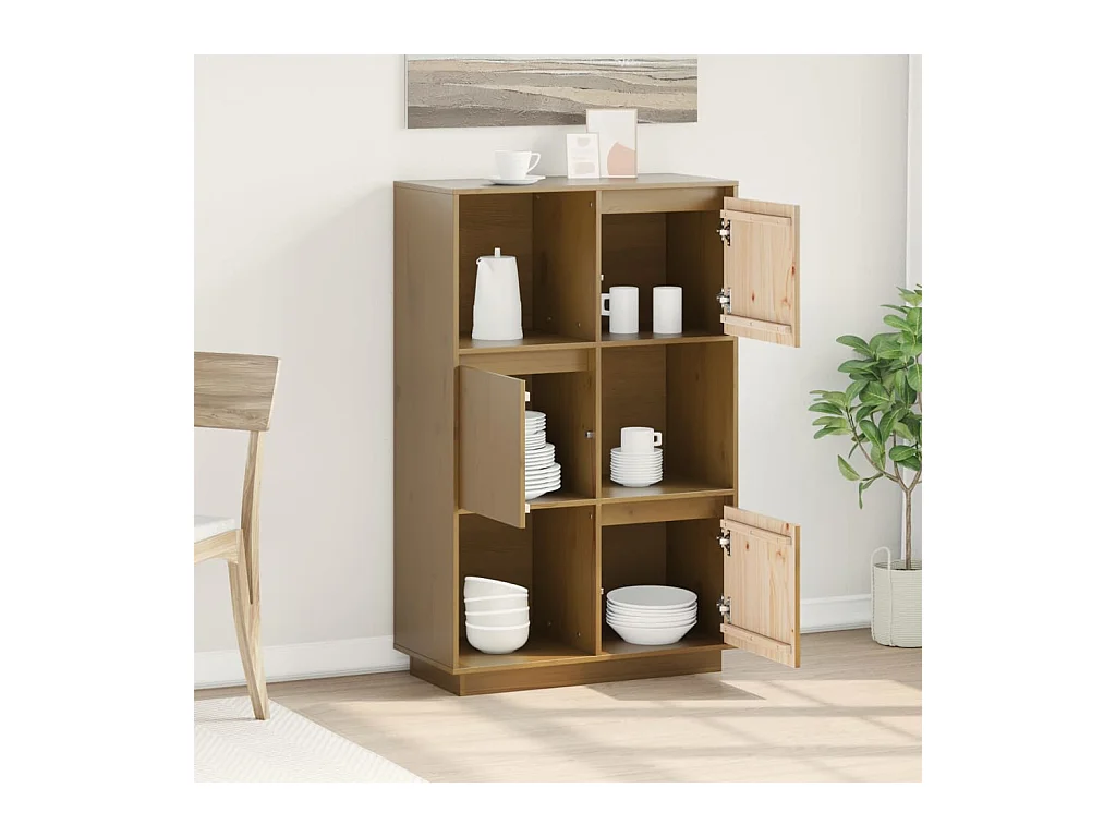 Credenza | Buffet | Armadio Marrone Ambrato 74x35x117 cm in Legno Massello di Pino