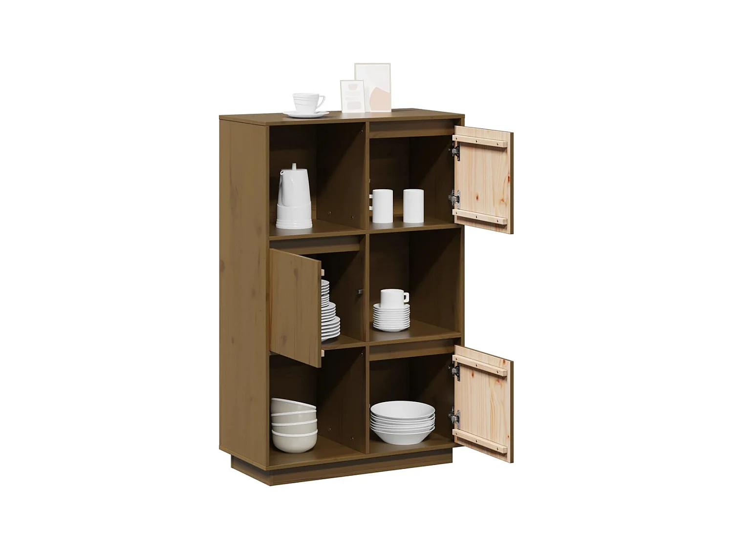 Credenza | Buffet | Armadio Marrone Ambrato 74x35x117 cm in Legno Massello di Pino