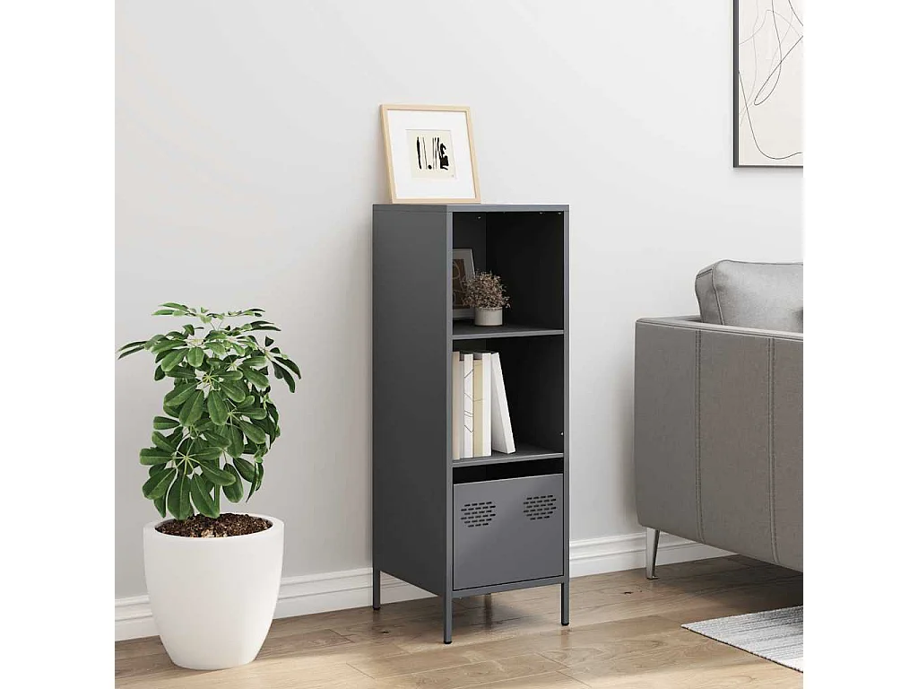 Buffet | Commode à tiroir | Meuble de rangement haut anthracite 35x39x103,5 cm acier