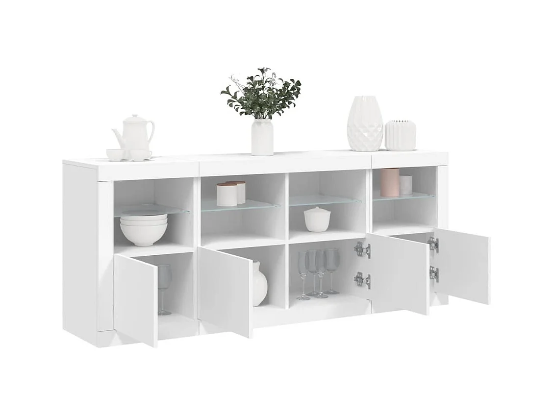 Buffet | Bahut | Meuble de rangement avec lumières LED blanc 163x37x67 cm