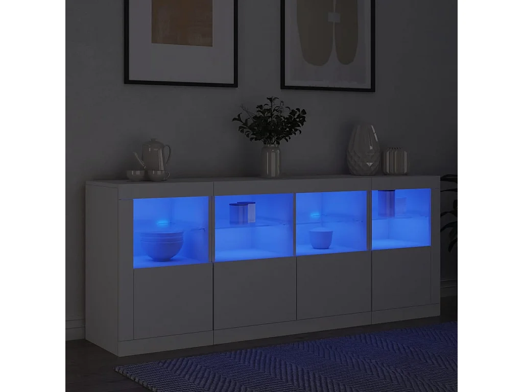 Buffet | Bahut | Meuble de rangement avec lumières LED blanc 163x37x67 cm