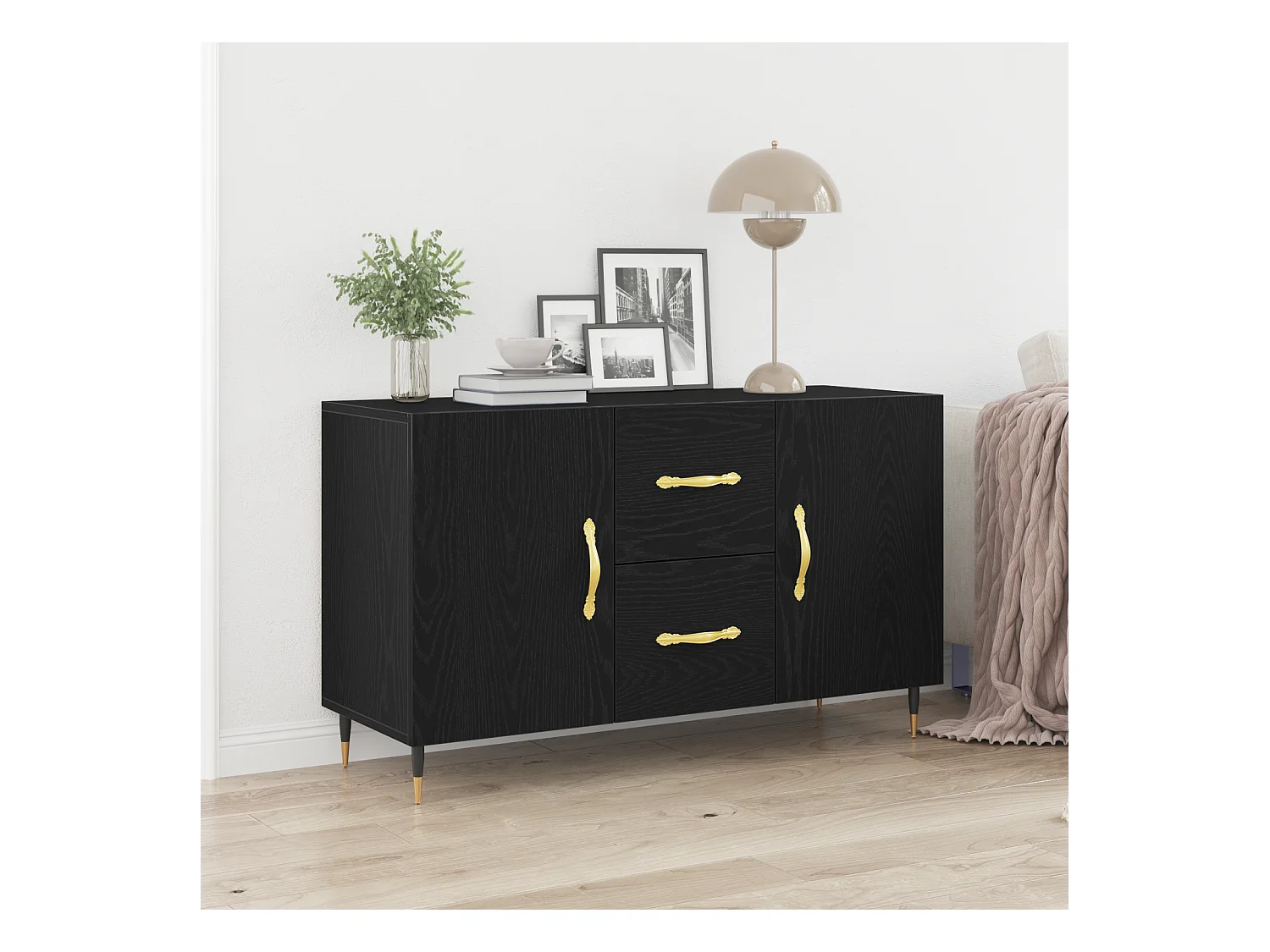 Sideboard | Credenza | Armadio Nero Rovere 100x36x60 cm Legno ingegnerizzato