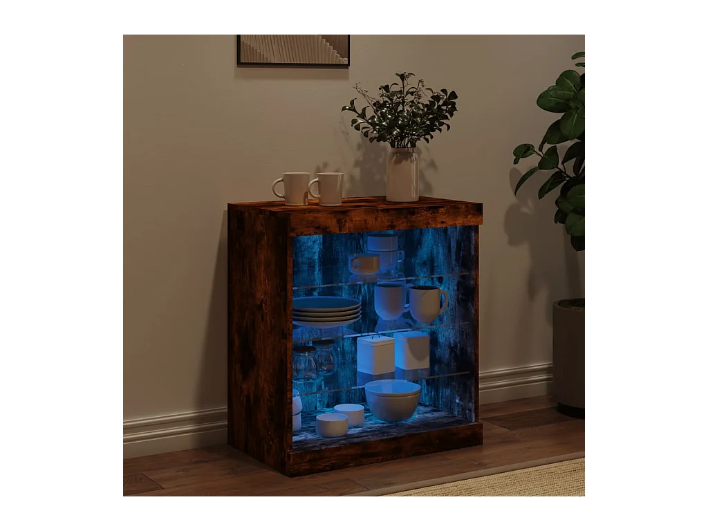 Credenza | Buffet | Armadio con Luci LED Rovere Fumo 60,5x37x67 cm
