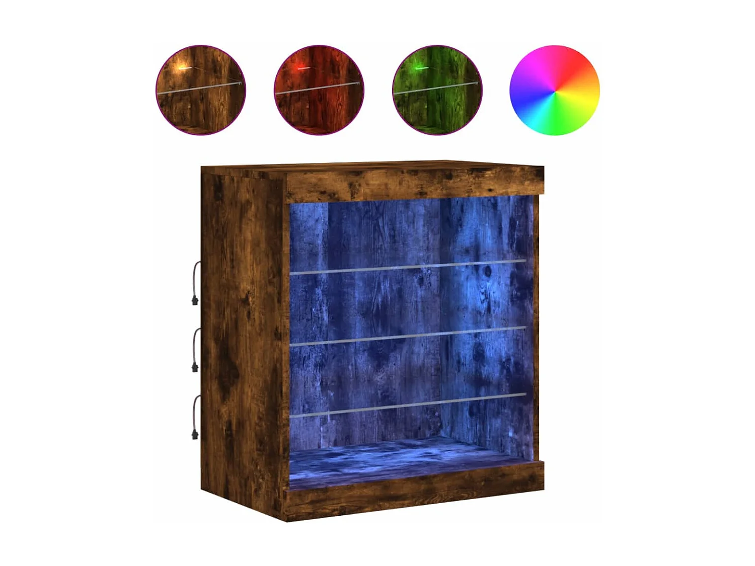 Buffet | Bahut | Meuble de rangement avec lumières LED chêne fumé 60,5x37x67 cm