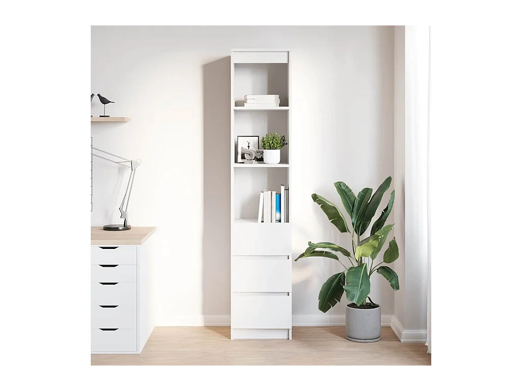 Buffet | Commode à tiroir | Meuble de rangement haut blanc 37,5x35x180 cm bois d'ingénierie