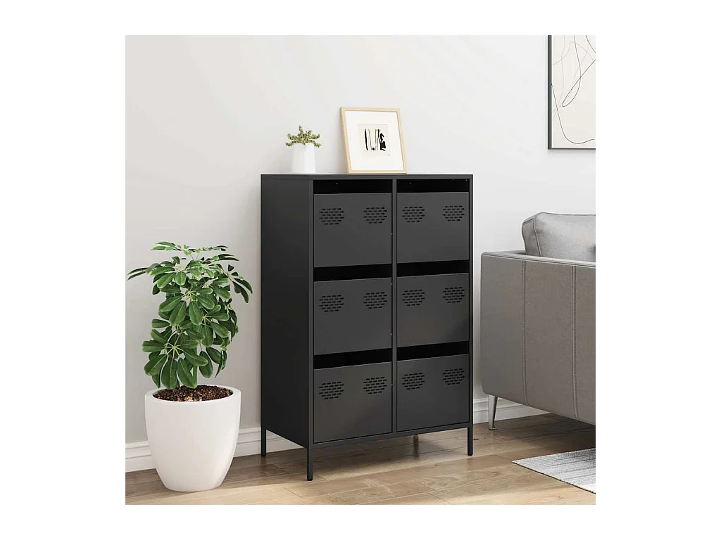 Buffet | Commode à tiroir | Meuble de rangement haut noir 68x39x101,5 cm acier