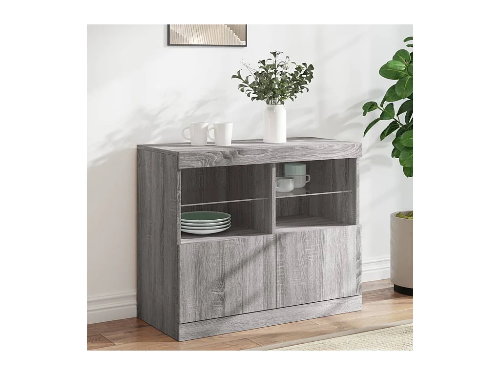 Buffet | Bahut | Meuble de rangement avec lumières LED sonoma gris 81x37x67 cm