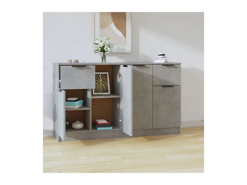 Credenze | Buffet | Armadi 2 pz Grigio Cemento 60x30x70 cm in Legno Multistrato