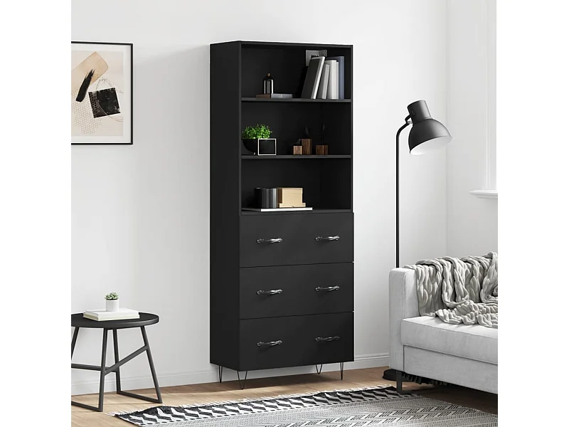 Buffet | Bahut | Meuble de rangement haut Noir 69,5x34x180 cm Bois d'ingénierie