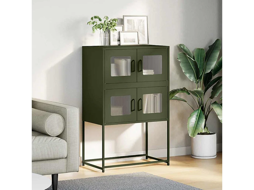 Buffet | Bahut | Meuble de rangement haut vert olive 68x39x107 cm acier