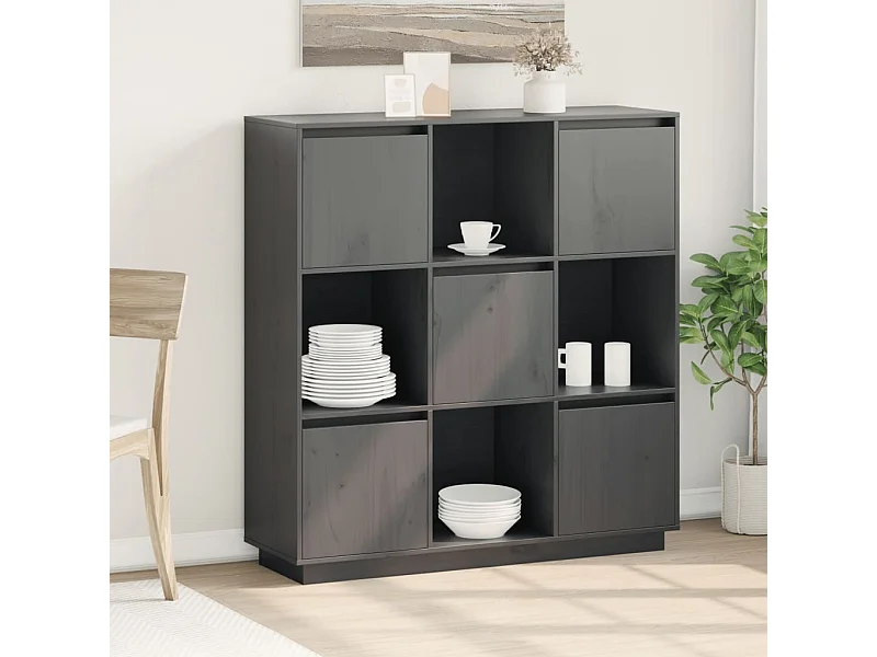 Credenza | Buffet | Armadio Grigia 110,5x35x117 cm in Legno Massello di Pino