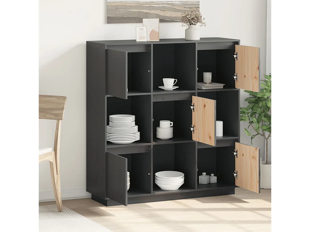 Credenza | Buffet | Armadio Grigia 110,5x35x117 cm in Legno Massello di Pino