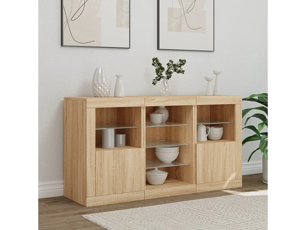 Buffet | Bahut | Meuble de rangement avec lumières LED chêne sonoma 123x37x67 cm