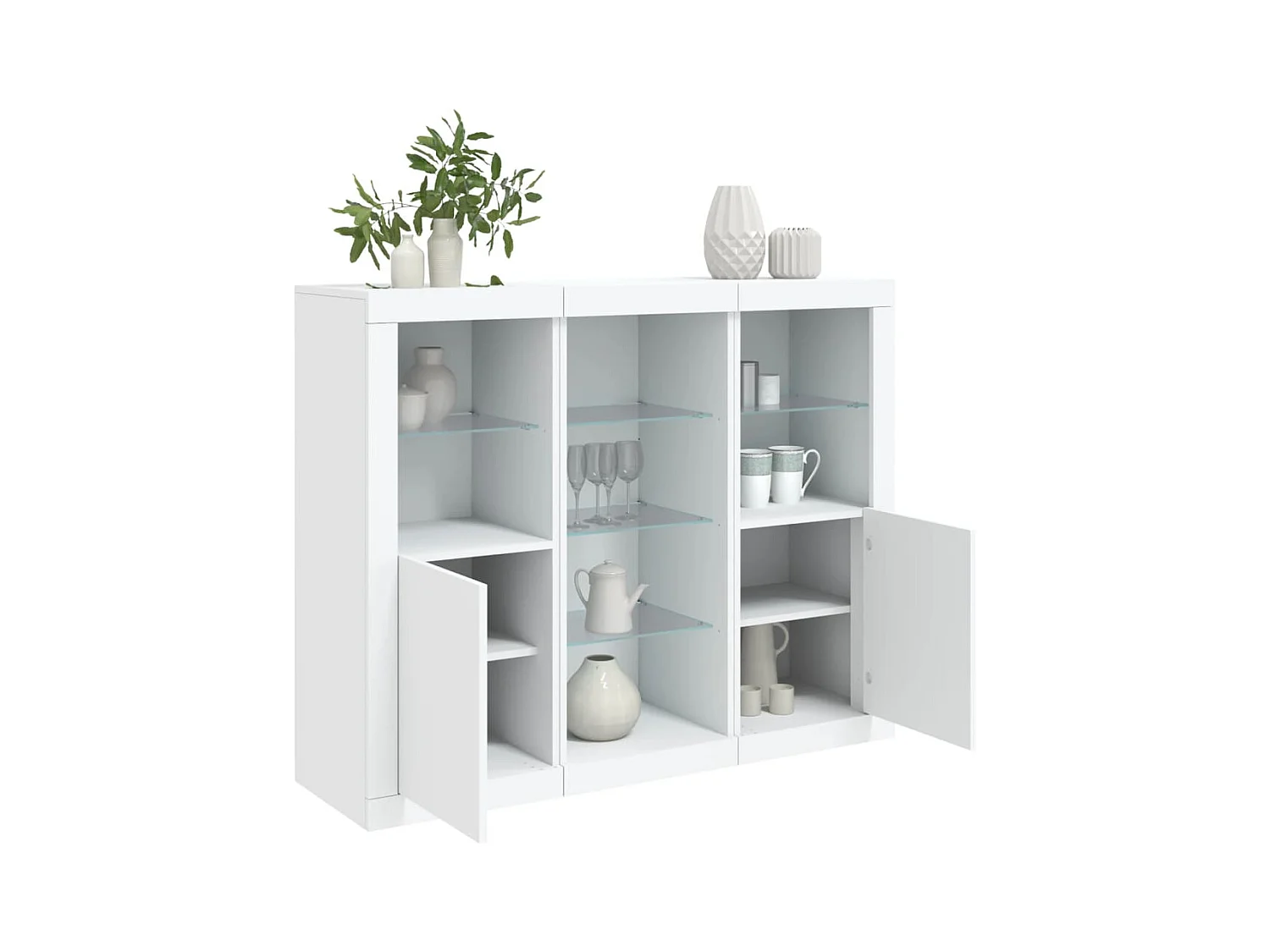 Buffets | Bahuts | Meuble de rangement avec lumières LED 3 pcs blanc bois d'ingénierie