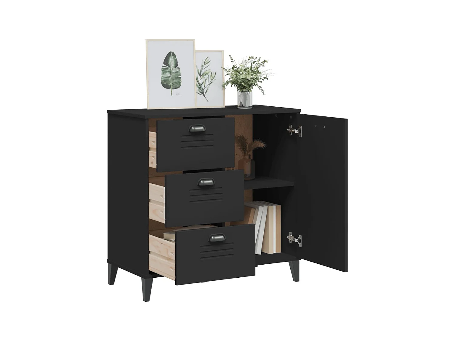 Buffet | Commode à tiroir | Meuble de rangement VIKEN noir 80x40x80 cm bois d'ingénierie