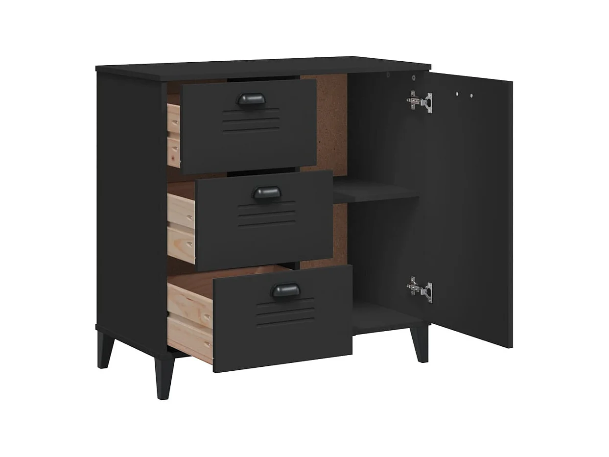Buffet | Commode à tiroir | Meuble de rangement VIKEN noir 80x40x80 cm bois d'ingénierie