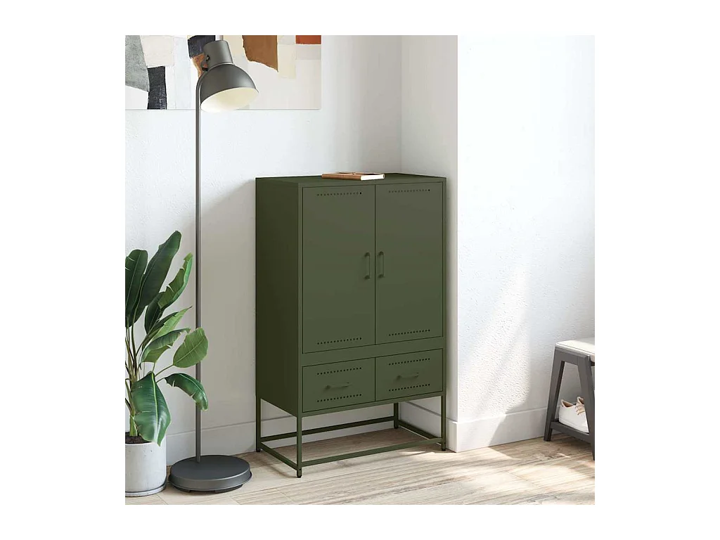 Buffet | Commode à tiroir | Meuble de rangement haut vert olive 68x39 x111,5 cm acier