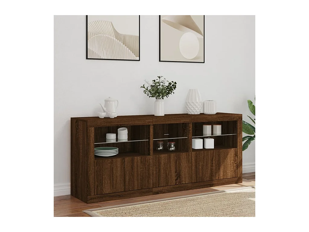 Buffet | Bahut | Meuble de rangement avec lumières LED chêne marron 162x37x67 cm