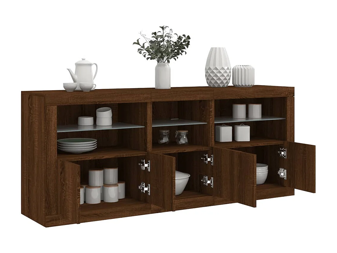Credenza | Buffet | Armadio con Luci LED Rovere Marrone 162x37x67 cm