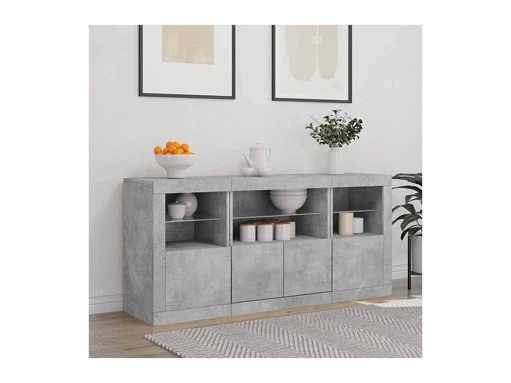 Buffet | Bahut | Meuble de rangement avec lumières LED gris béton 142,5x37x67 cm