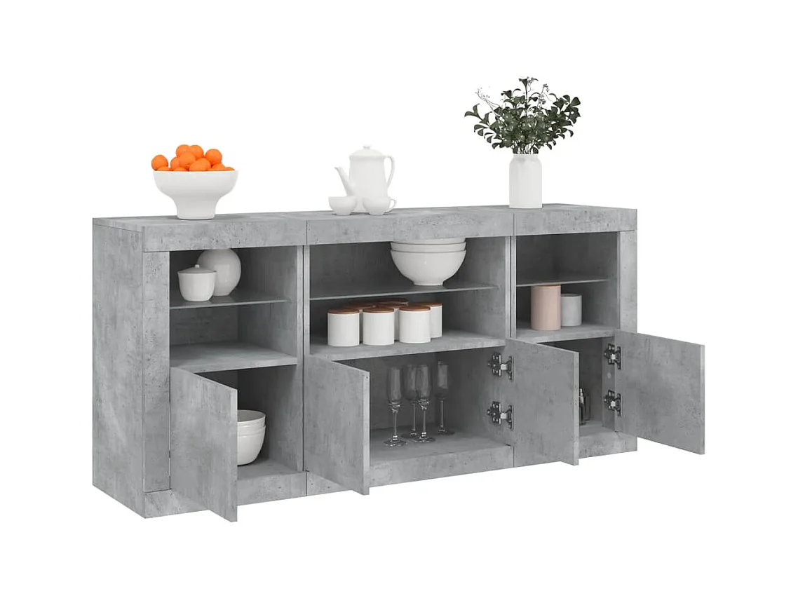 Buffet | Bahut | Meuble de rangement avec lumières LED gris béton 142,5x37x67 cm