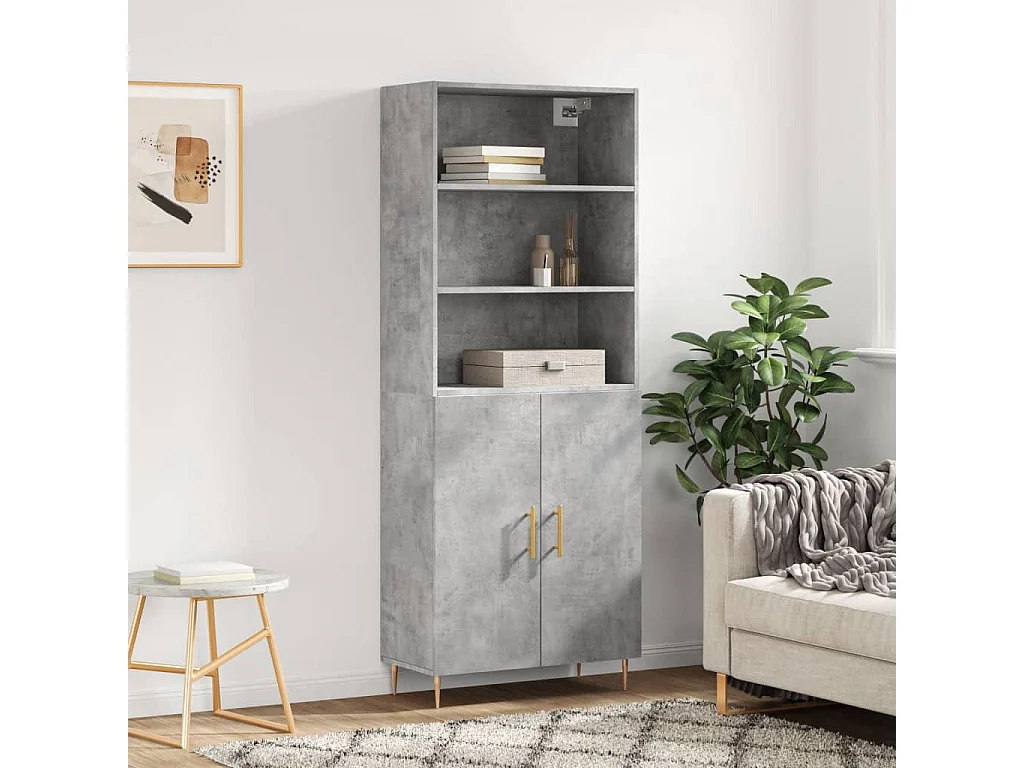 Credenza | Buffet | Armadio Grigio Cemento 69,5x34x180 cm in Legno Multistrato