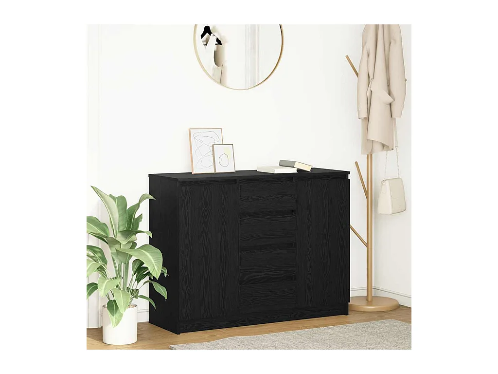 Credenza | Buffet | Armadio con Cassetti Rovere Nero 100,5x35x76 cm Truciolato
