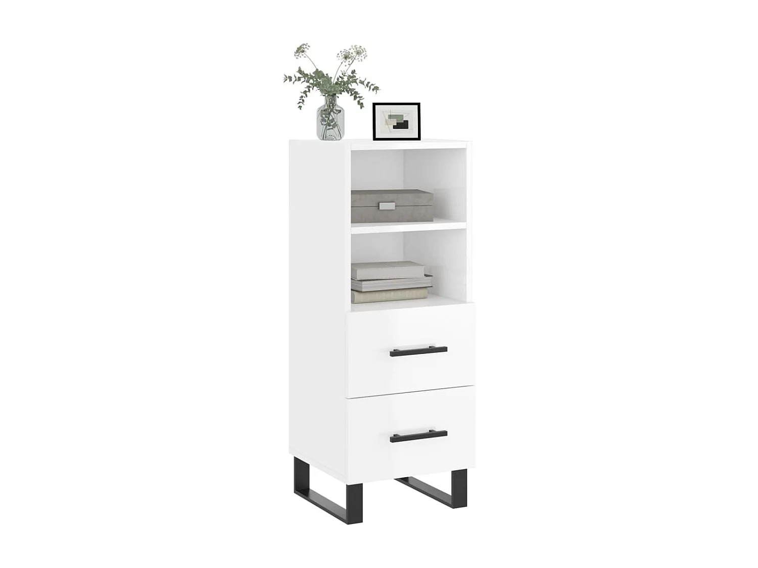 Credenza | Buffet | Armadio Bianco Lucido 34,5x34x90 cm in Legno Multistrato