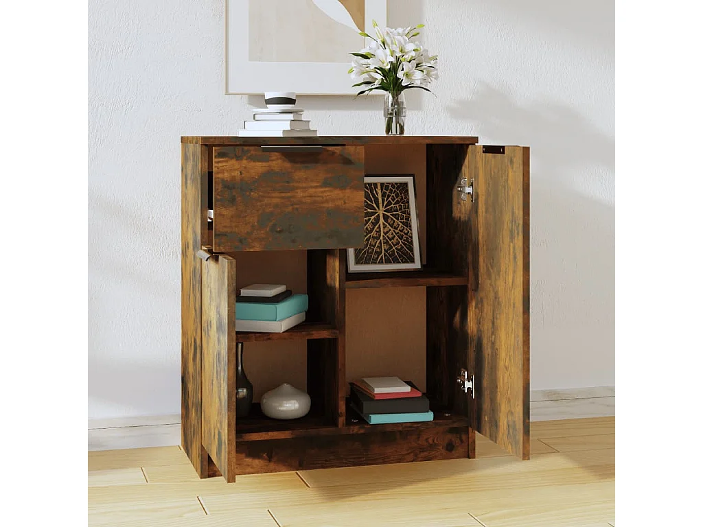 Buffet | Commode à tiroir | Meuble de rangement Chêne fumé 60x30x70 cm Bois d'ingénierie