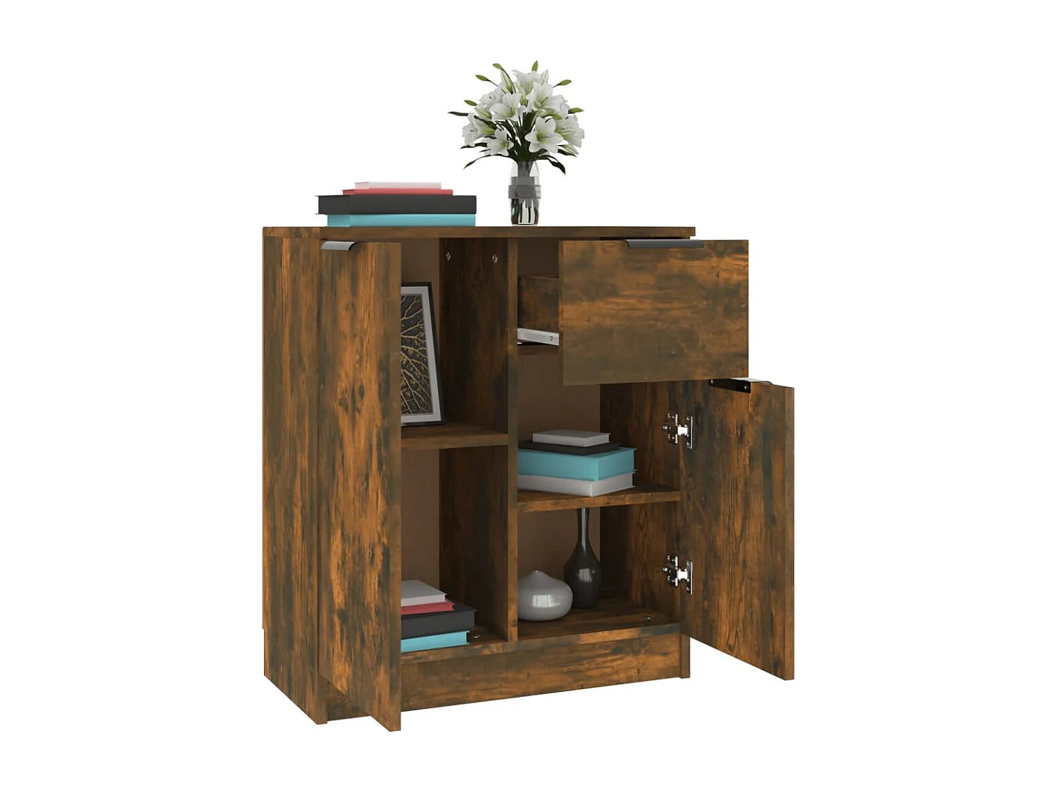 Buffet | Commode à tiroir | Meuble de rangement Chêne fumé 60x30x70 cm Bois d'ingénierie