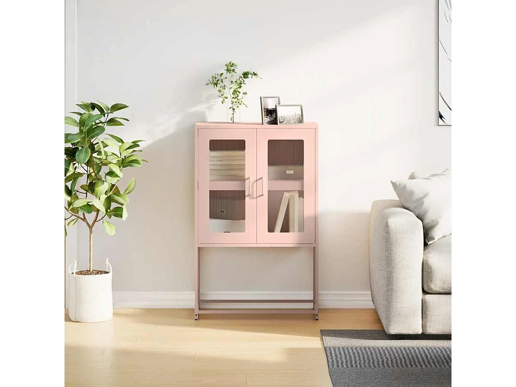 Buffet | Bahut | Meuble de rangement haut rose 68x39x107 cm acier