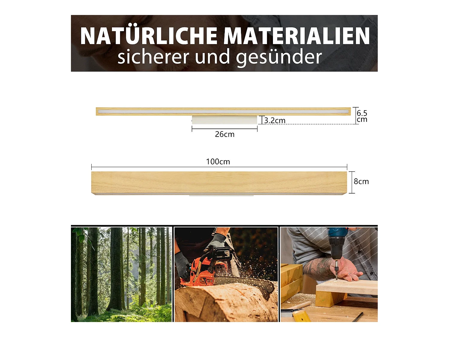 NETTLIFE Applique murale led lampe murale d'intérieur en bois - 100 cm 36w moderne lumière indirecte haut et bas 3000k éclairage mural blanc chaud