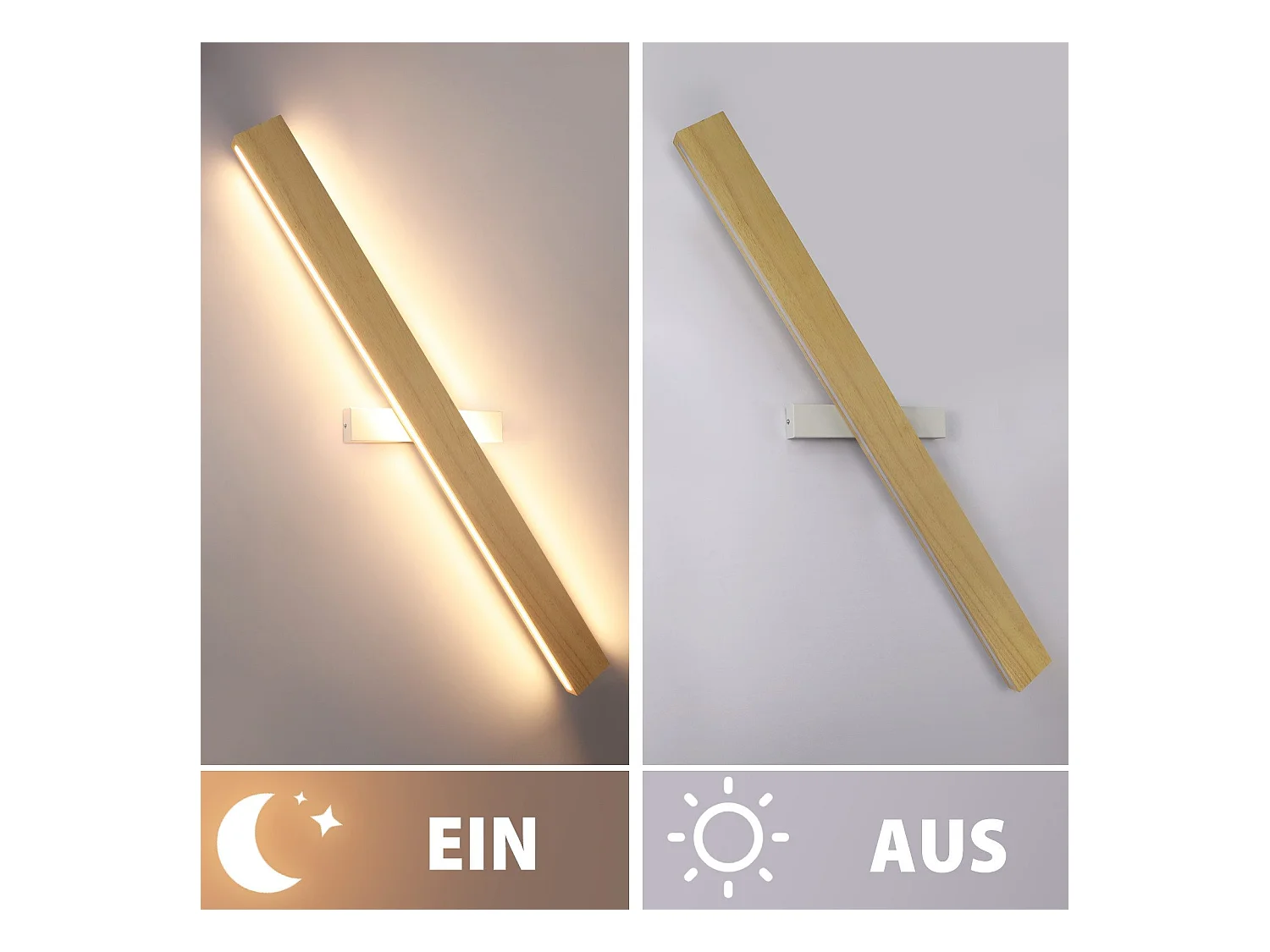 NETTLIFE Applique murale led lampe murale d'intérieur en bois - 100 cm 36w moderne lumière indirecte haut et bas 3000k éclairage mural blanc chaud