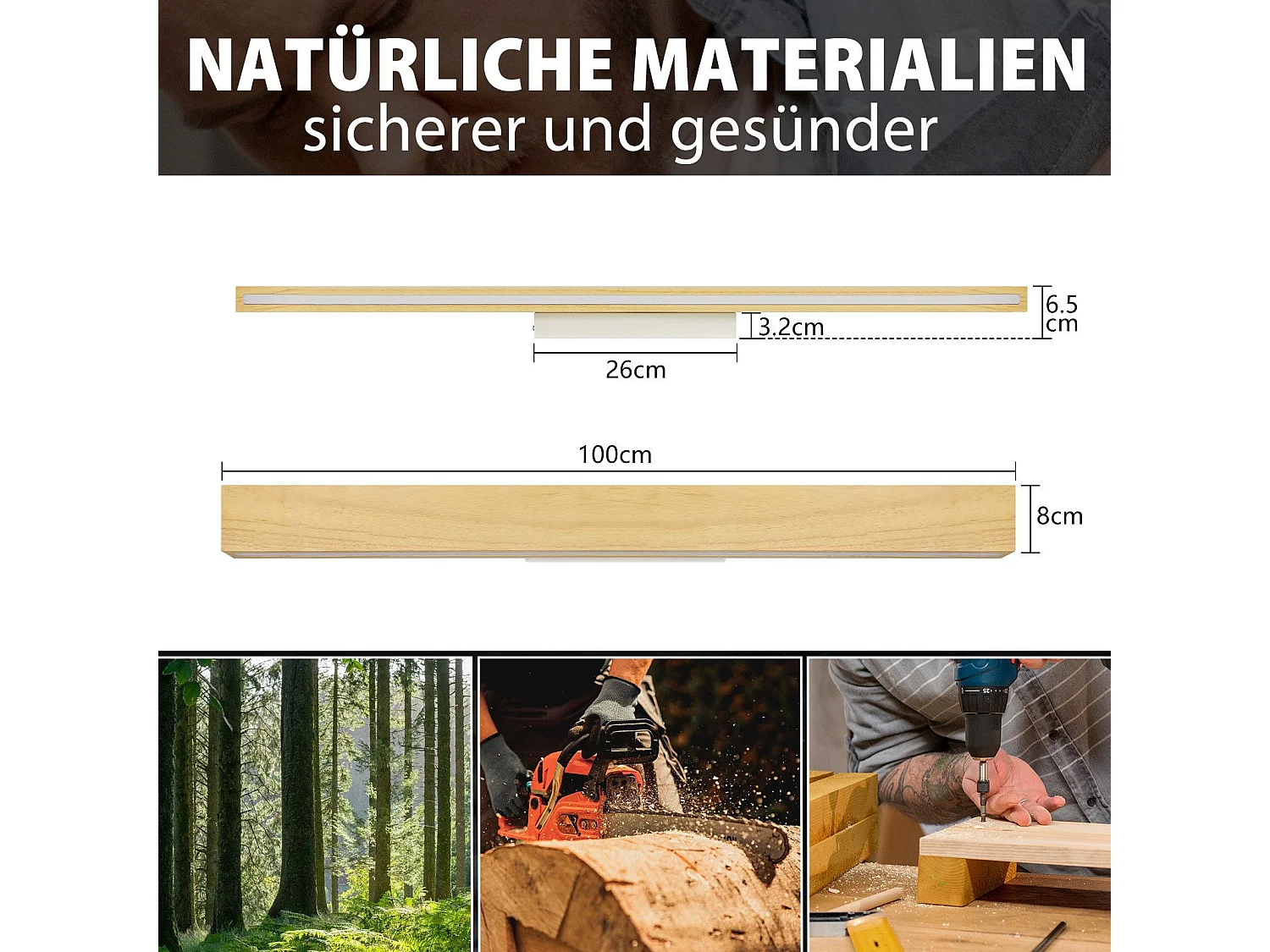 NETTLIFE Applique murale led lampe murale d'intérieur en bois - 100 cm 36w moderne lumière indirecte haut et bas 3000k éclairage mural blanc chaud