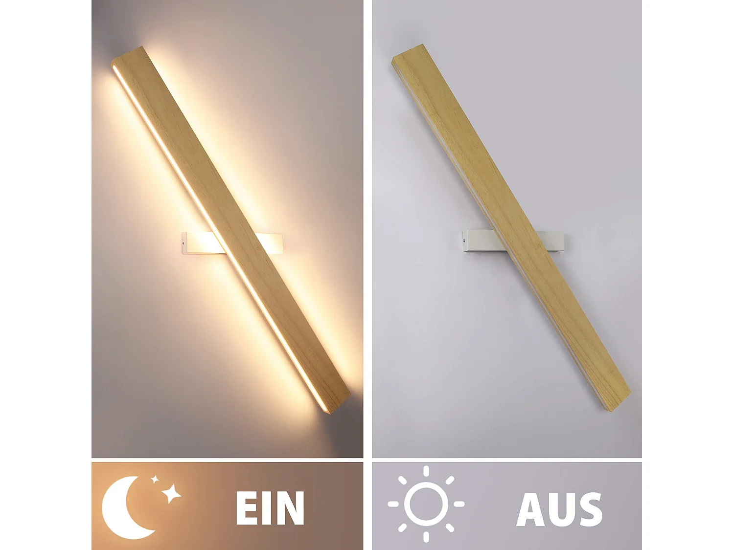 NETTLIFE Applique murale led lampe murale d'intérieur en bois - 100 cm 36w moderne lumière indirecte haut et bas 3000k éclairage mural blanc chaud