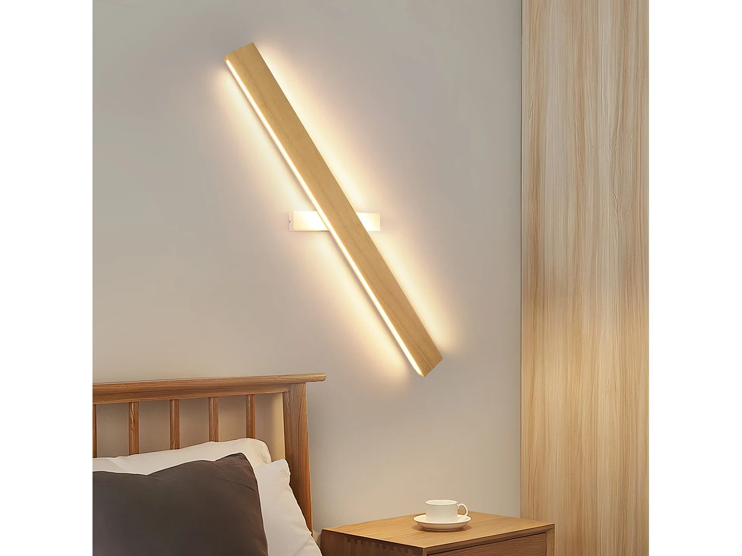 NETTLIFE Applique murale led lampe murale d'intérieur en bois - 100 cm 36w moderne lumière indirecte haut et bas 3000k éclairage mural blanc chaud