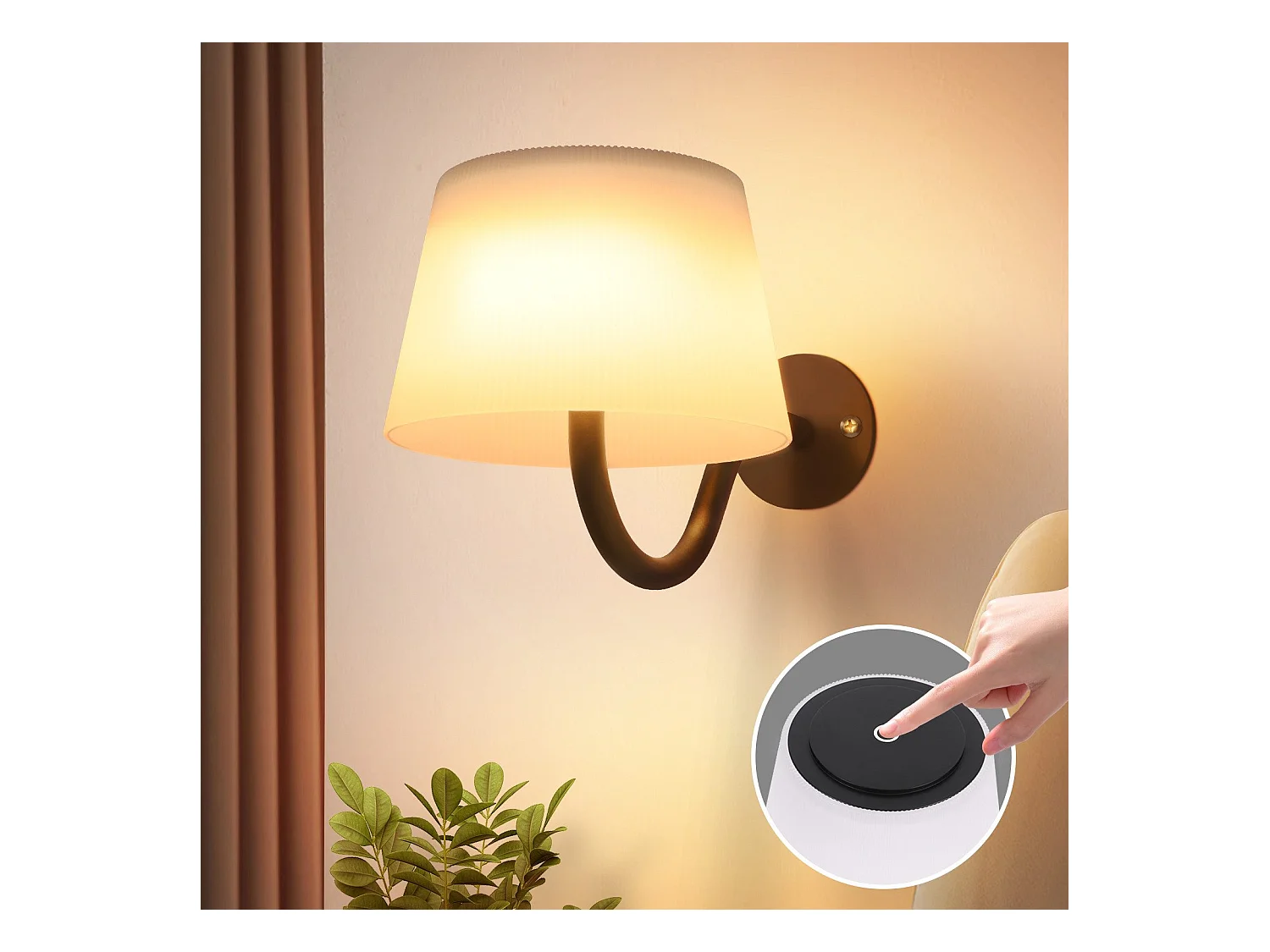 NETTLIFE Applique murale d'intérieur à piles avec interrupteur : appliques murales led à intensité variable, noires, sans fil, modernes