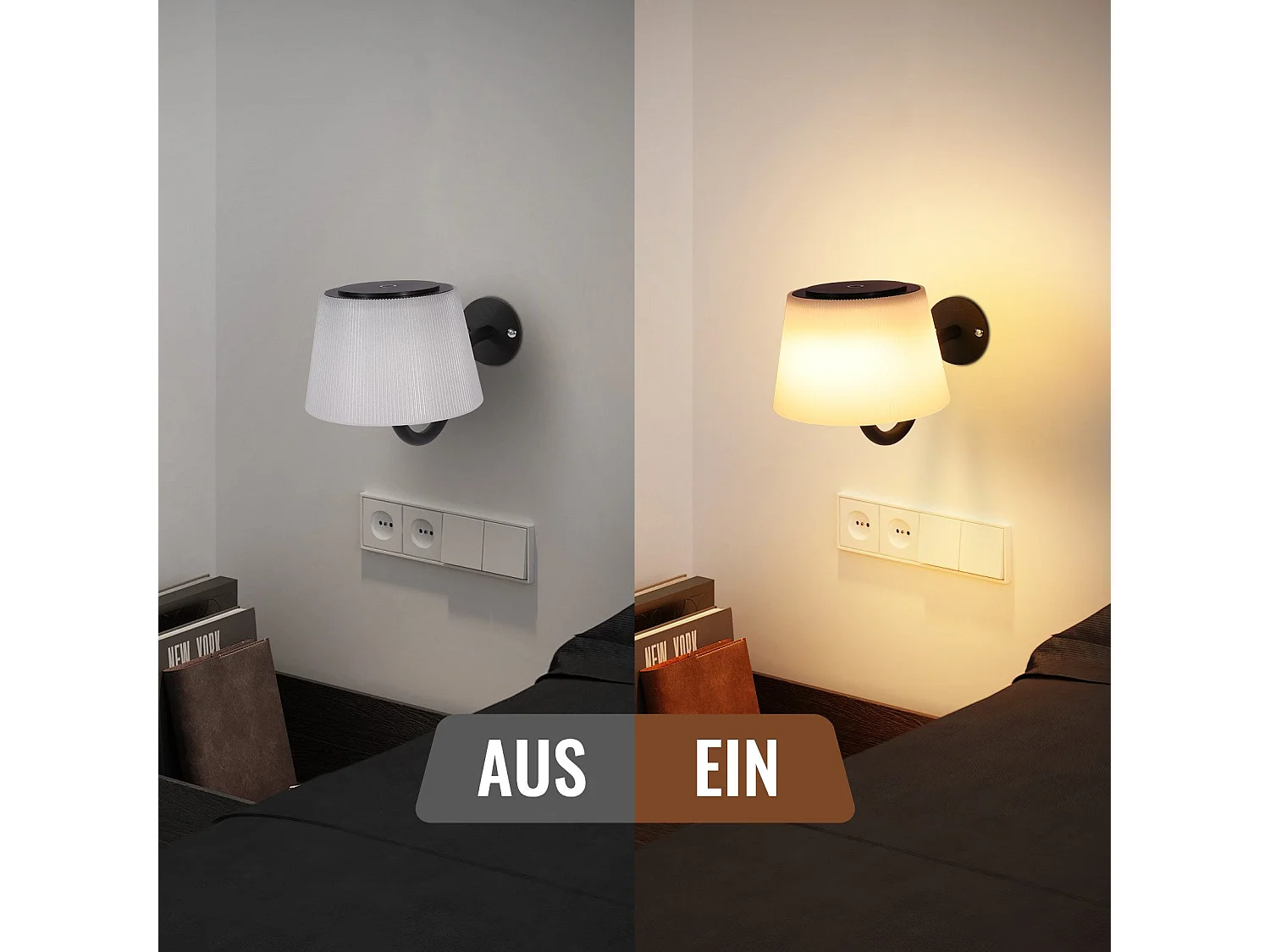 NETTLIFE Aplique de pared para interiores a batería con interruptor: Apliques de pared LED regulables, negros, inalámbricos, modernos