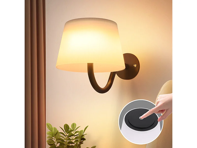 NETTLIFE Akku-Wandleuchte mit Schalter für den Innenbereich: Dimmbare LED-Wandleuchten, Schwarz, Kabellos, Modern